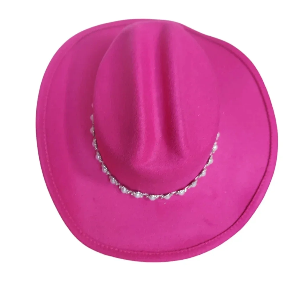 Fuschia‎ Bright Western Hat pearl trimmed hat band wide brim